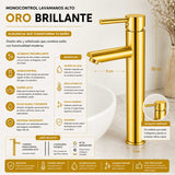 Grifería Lavamanos Alto Cuello Recto Oro Brillante 30 cm Monocontrol para Lavamanos Vessel