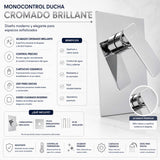 Monocontrol Ducha Plano Cromado Empotrado Mezclador para Ducha con Control de Temperatura 18 x 12 cm
