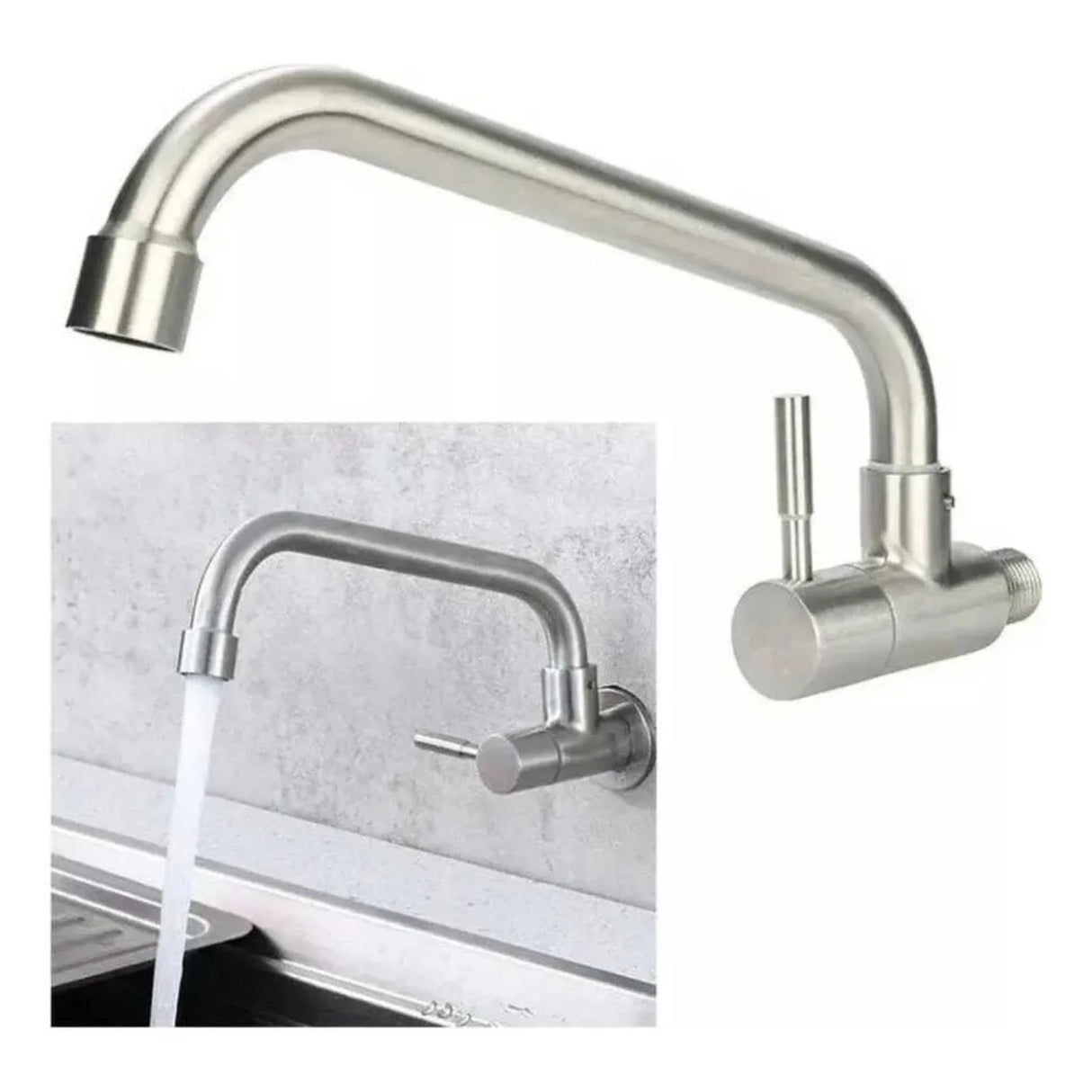 Llave Lavaplatos Pared Agua Fría Acero Inox 304