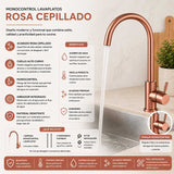 Grifería Lavaplatos Cuello Cisne Oro Rosa Cepillado 32 cm Monocontrol para Cocina