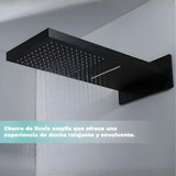 Kit Regadera Ducha Rectangular Empotrada Monomando con Ducha de Mano Negro o Gris