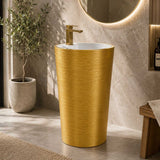 Lavamanos de Pedestal Pilón Color Oro Redondo 83 × 40 cm