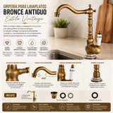 Grifería Monocontrol Vintage Metálica de Lujo para Lavamanos | Diseño Clásico Premium