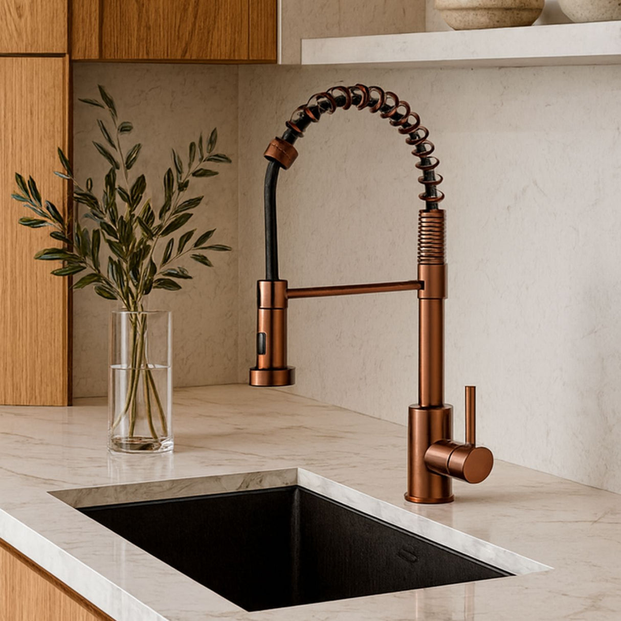 Griferia Monocontrol Piegatto Oro Rosa Texturizado Rociador