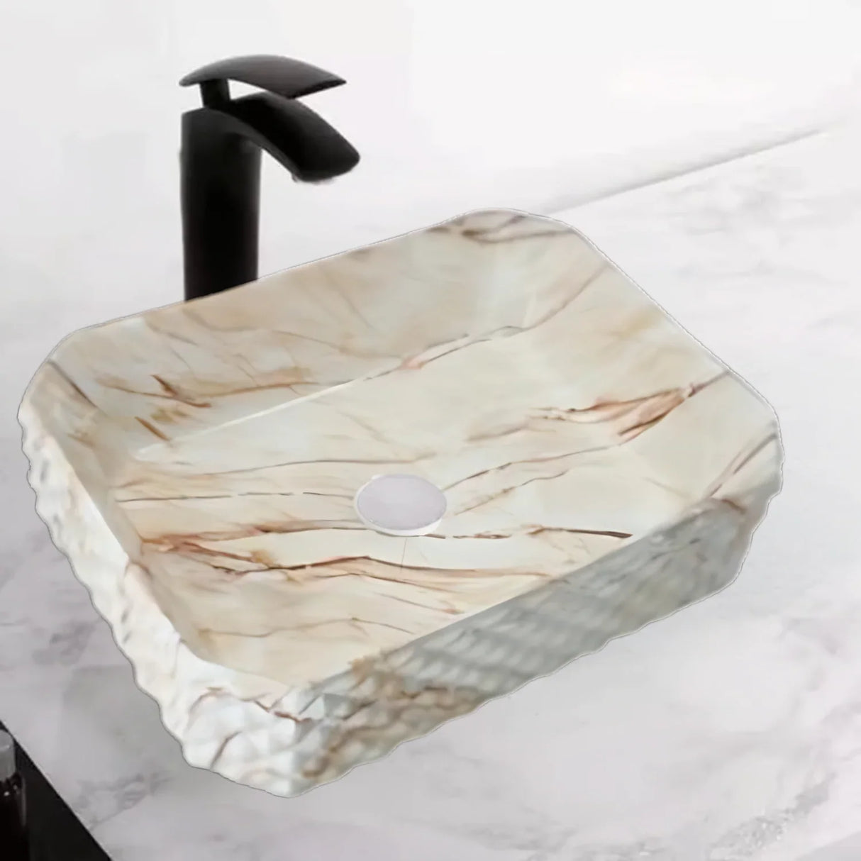 Lavamanos Sobreponer Rectangular Mármol Beige Texturizado