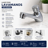 Llave Lavamanos Push Tipo Pesada Cromada 14 cm | Grifería Temporizada con Cierre Automático