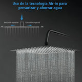 Ducha Regadera Cuadrada Color negro 25cm +Tubo