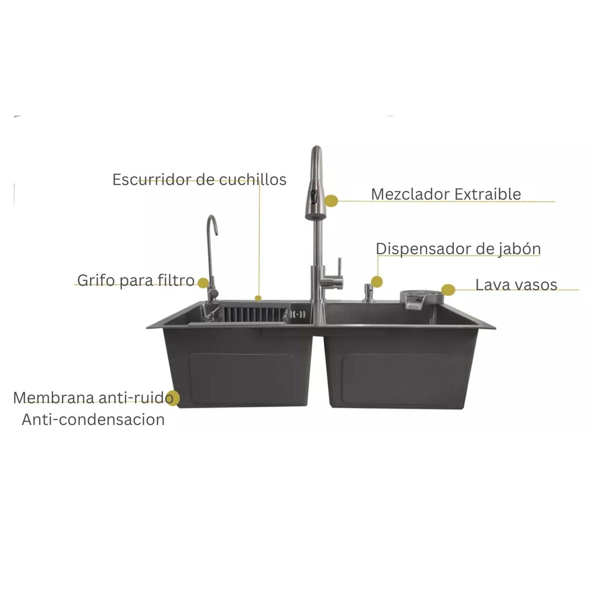 Set Lavaplatos Doble Lujo en Acero Inoxidable 304 - 75x45 cm
