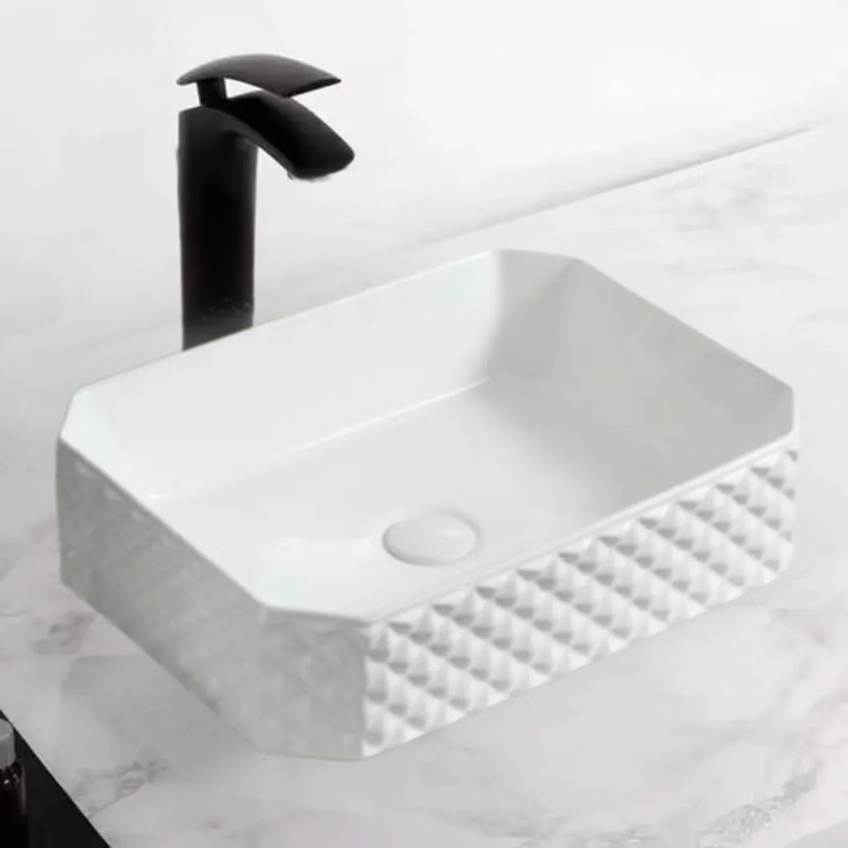 Lavamanos Ceramico Blanco Texturizado Moderno Rectangular