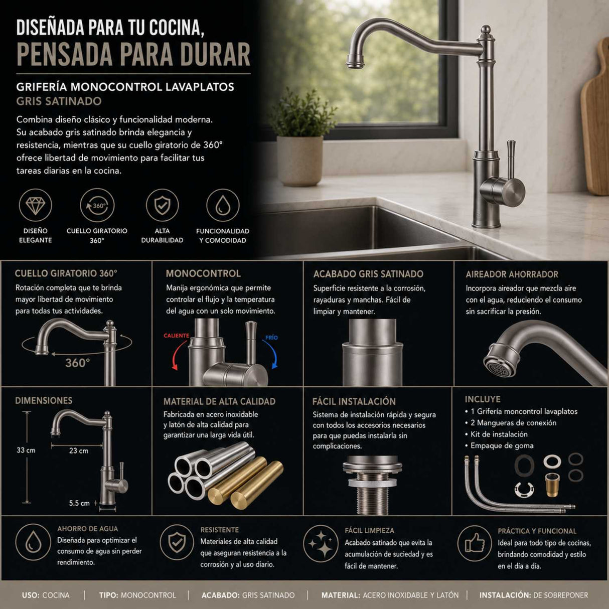 Grifería Monocontrol Fraya para Lavamanos | Diseño Moderno y Elegante para Baño