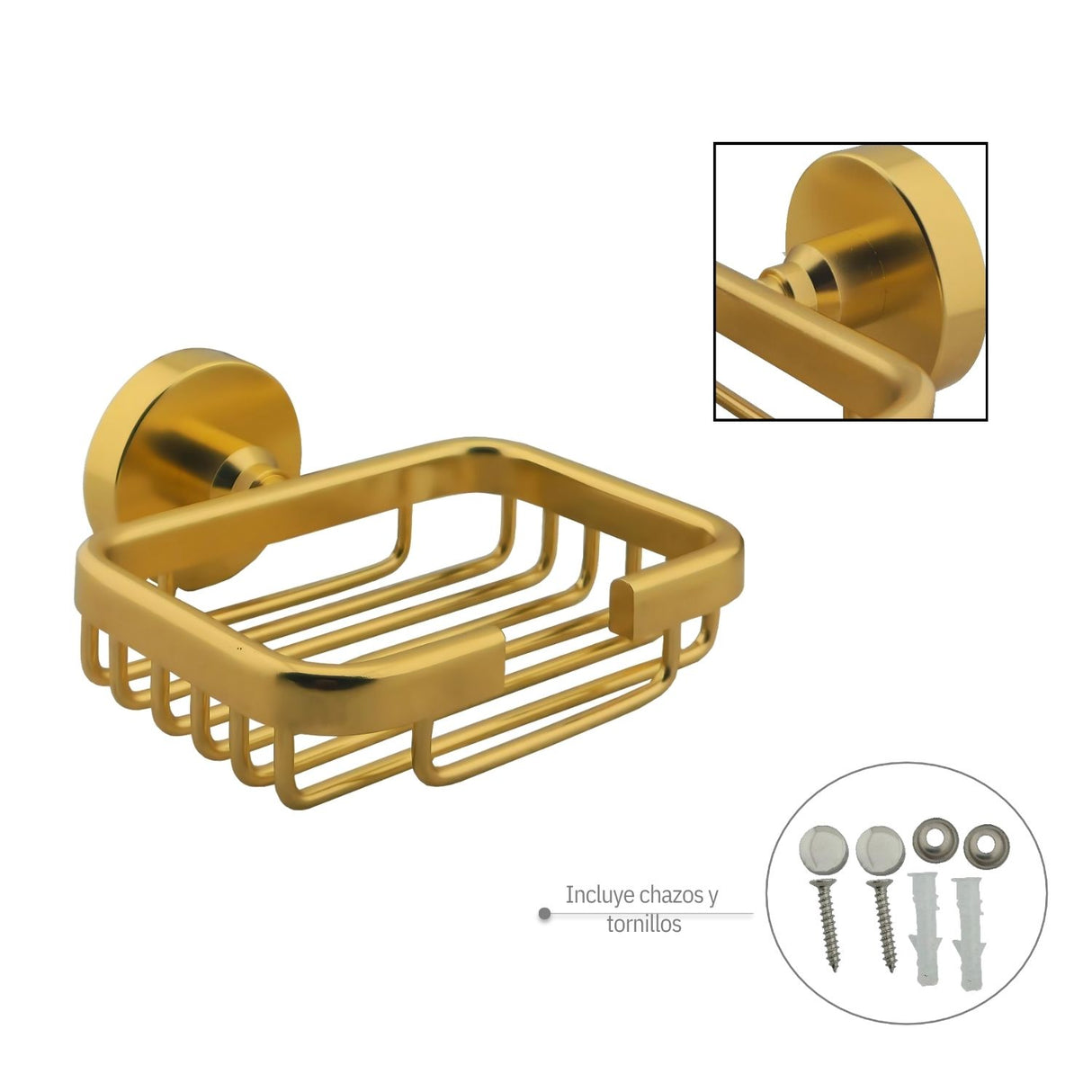 Jabonera Tipo Canasta en Aluminio de Alta Calidad - Acabado Dorado