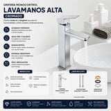 Grifería Lavamanos Alto Cuadrado Satinado 31 cm Monocontrol para Lavamanos Vessel