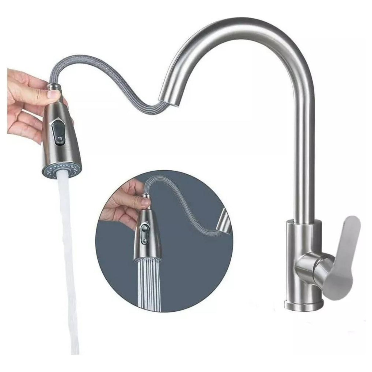 Kit Griferia Lavaplatos Extraible Acero -dispensador Jabón