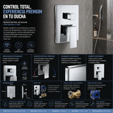 Detalle del monocontrol cromado para ducha