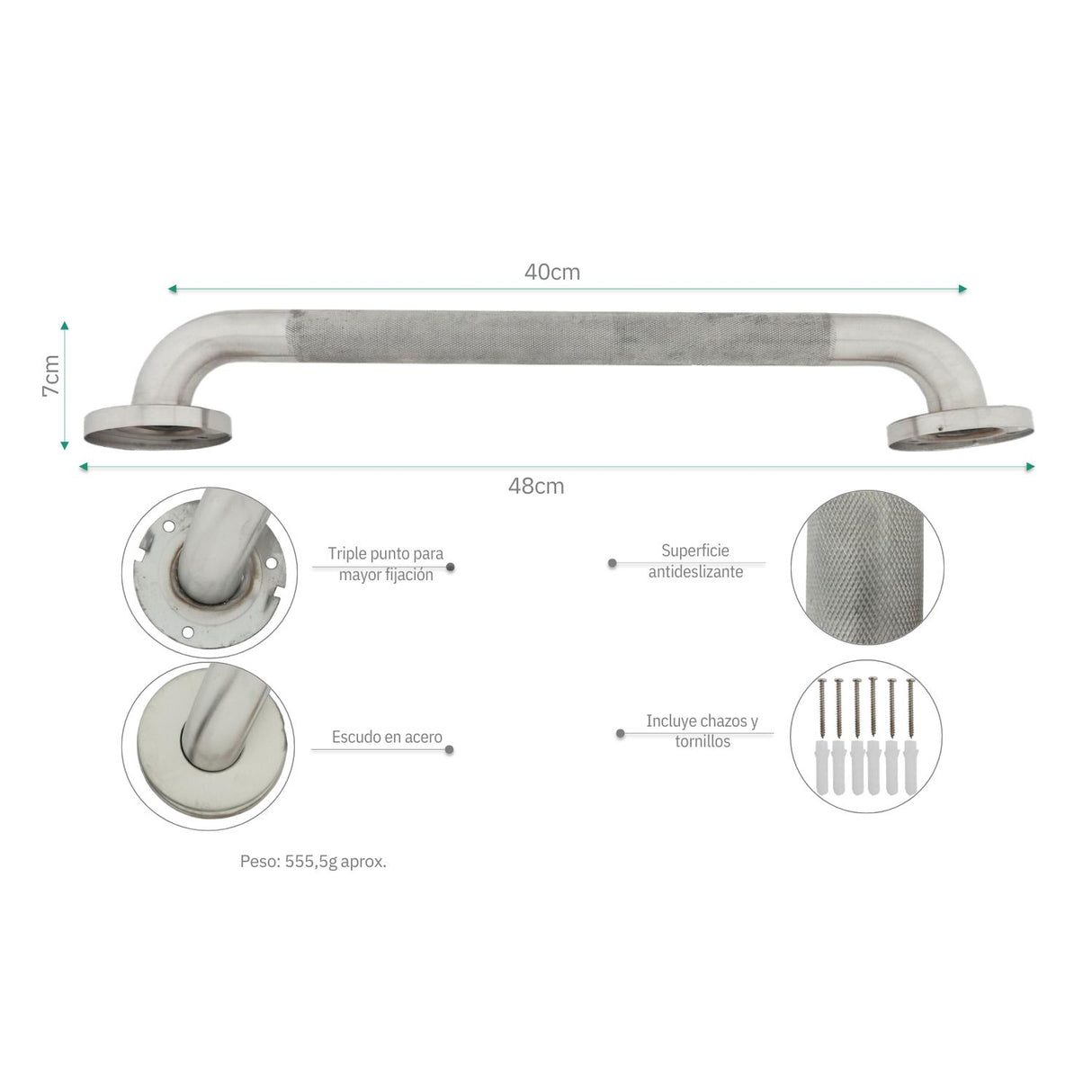 Barra De Seguridad Sus304 Grafilada - 40cm | Seguridad En Acero Inoxidable Satinada