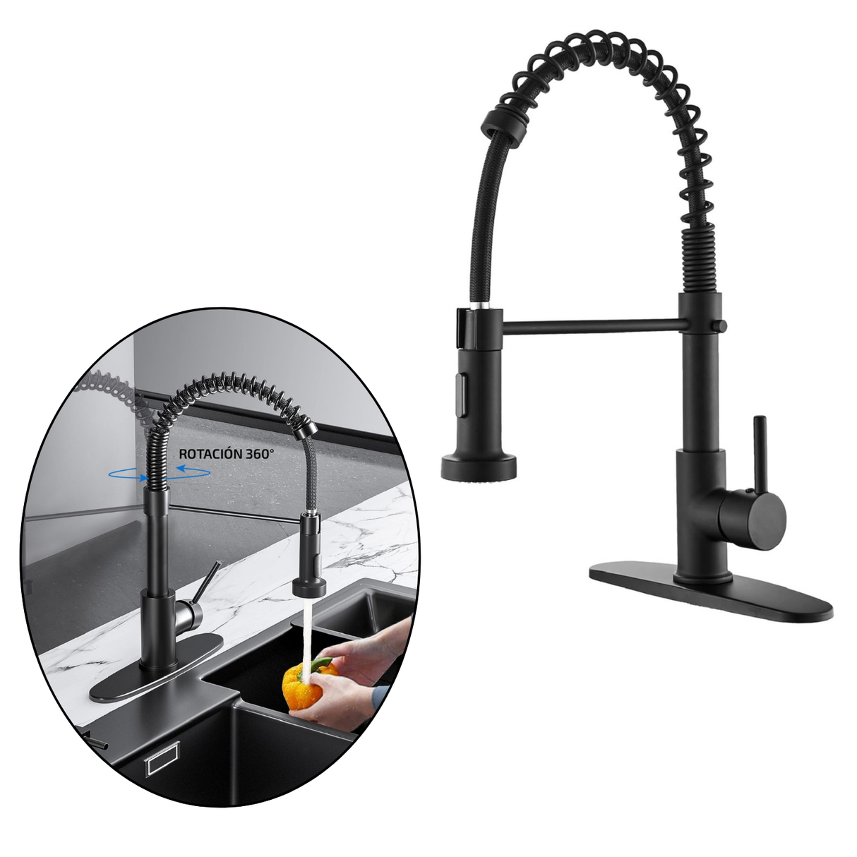 Llave Lavaplatos Monocontrol Extensible Negro Para Cocina Acabado Mate