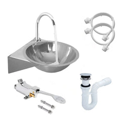 Set Grifería Pedal Manos Libres con Lavamanos de Acero 30x28 cm