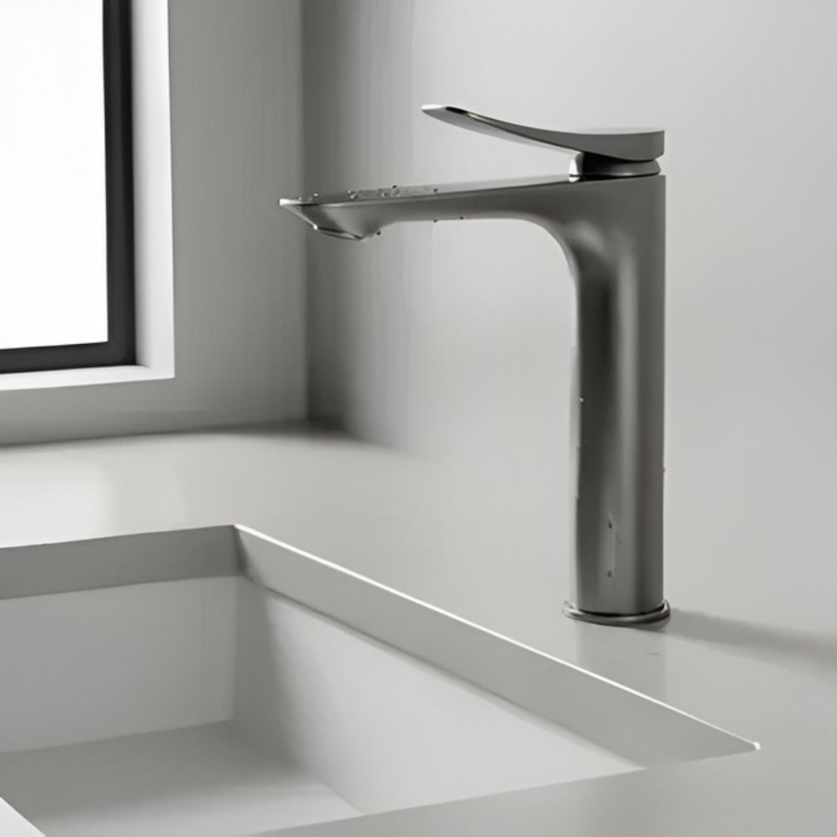 Lavamanos Monocontrol Alto Volare Gris Concreto Diseño Moderno