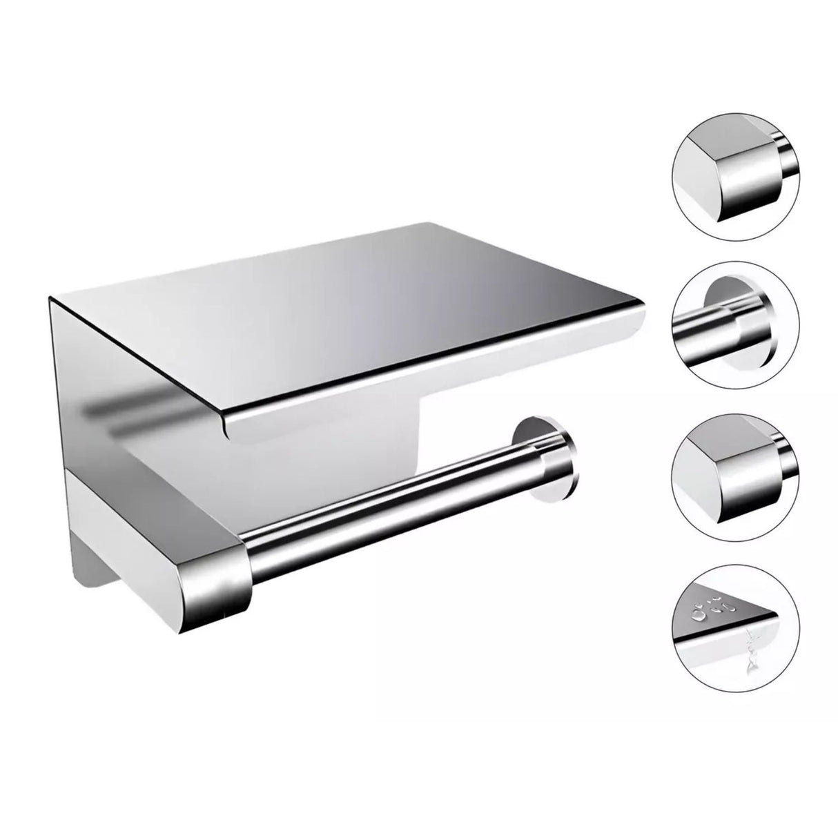 Porta Rollo con Soporte para Celular - Cromado en Acero Inoxidable SUS 304