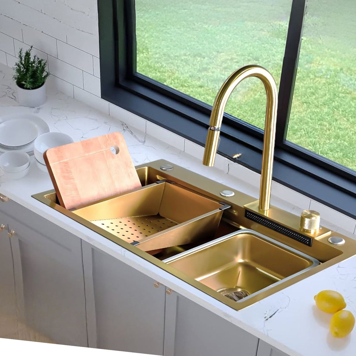 Lavaplatos Oro Golden con Grifería y Accesorios - Acero SUS304 - 75x46 cm