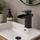 Grifería Lavamanos Bajo Cascada Negro Mate Monocontrol 20 cm con Acoples de Instalación