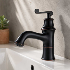 Grifería Lavamanos Bajo Negro Mate Vintage Monocontrol | Llave Moderna para Baño