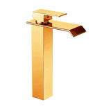 Kit Grifería Lavamanos Alta Milan Oro 30 cm + Desagüe Push Oro 7.8 cm con Sosco | Set Completo Baño Premium