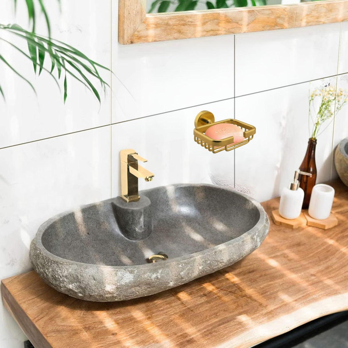 Jabonera Tipo Canasta en Aluminio de Alta Calidad - Acabado Dorado