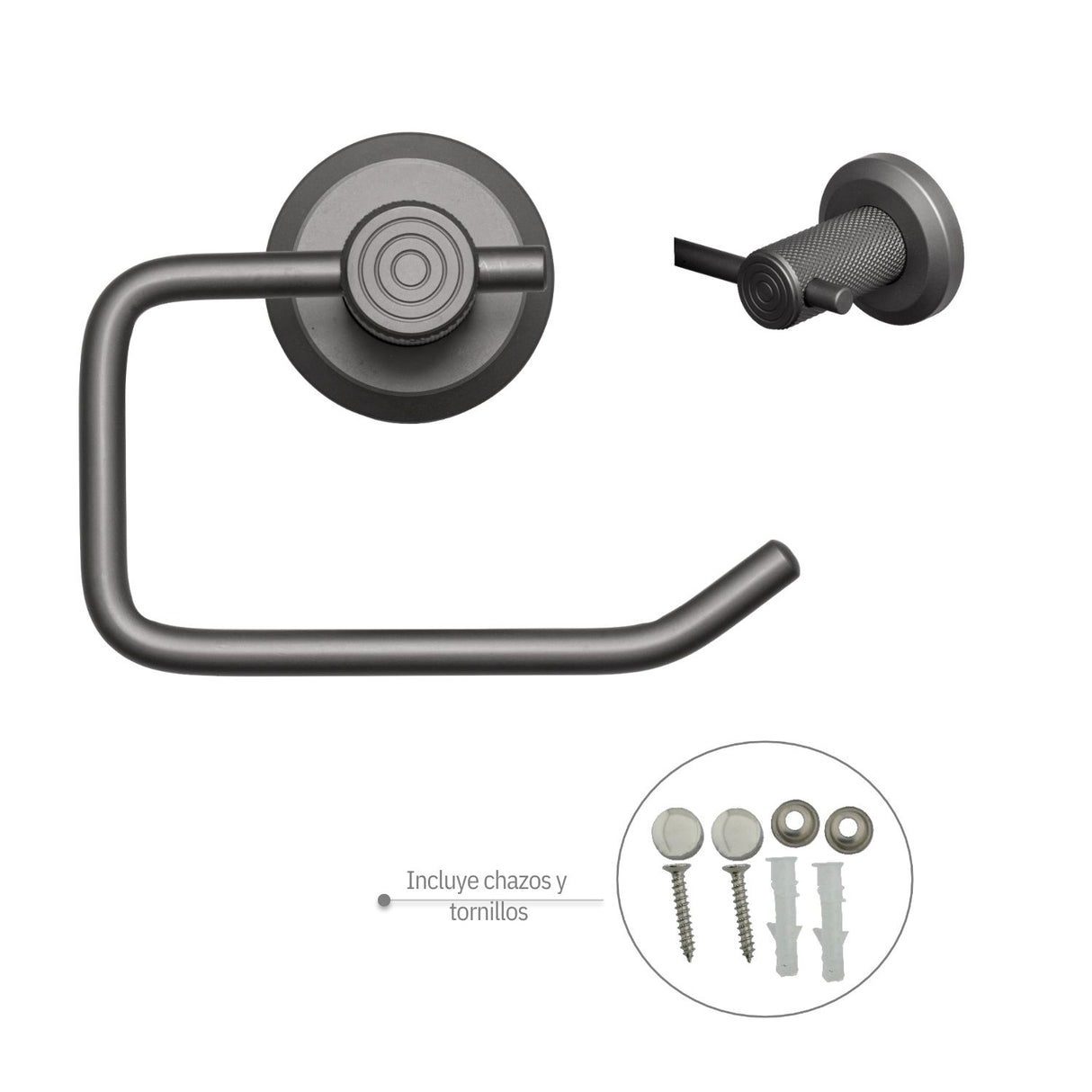 Porta Rollo Argolla Labrado Zafiro Gun Gris - Aluminio de Alta Calidad