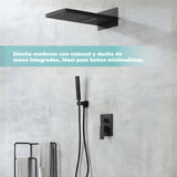 Kit Regadera Ducha Rectangular Empotrada Monomando con Ducha de Mano Negro o Gris