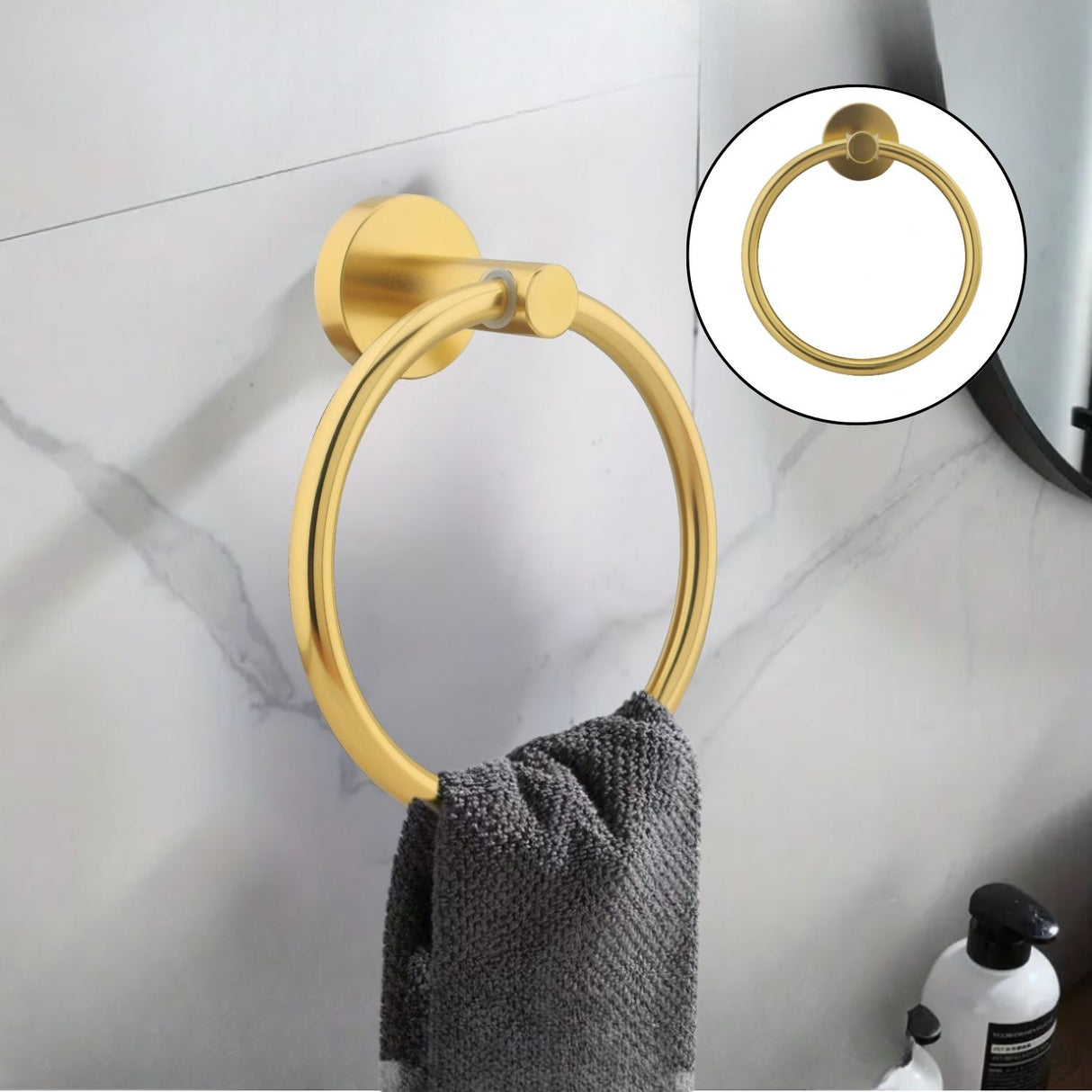 Toallero Aro Línea Jade Dorado en Aluminio con Accesorios de Instalación