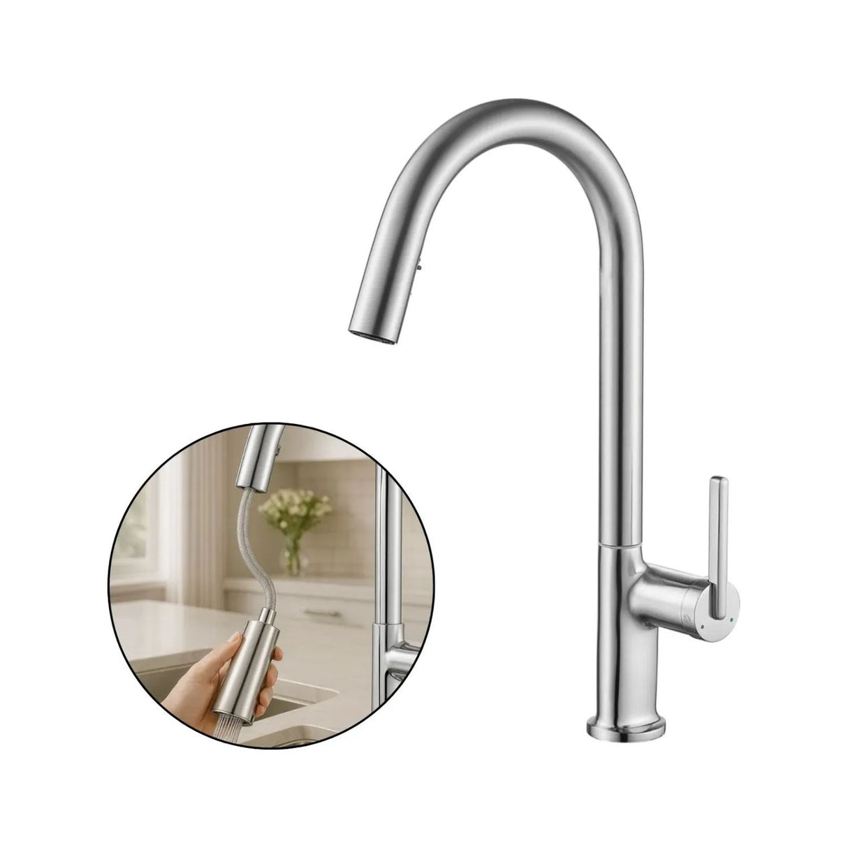 Grifería Lavaplatos Monomando Cuello Extraíble Níquel Textur