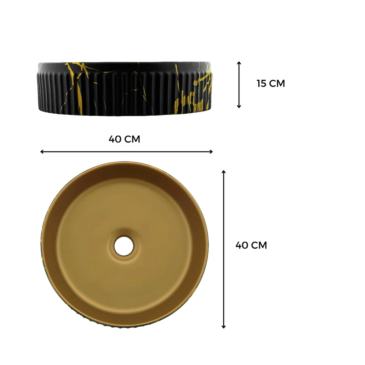 Lavamanos Redondo Dorado Negro Mármol Cerámica Lujo
