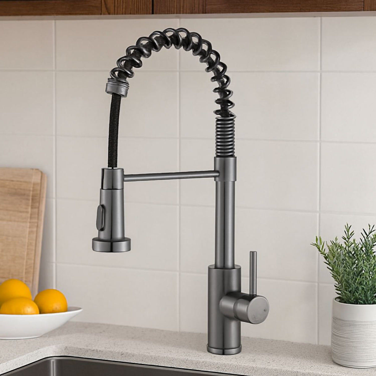 Griferia Monocontrol Piegatto Gris Concreto Rociador Extraible