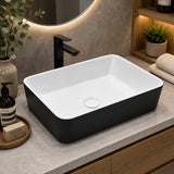 Lavamanos de Sobreponer Blanco Negro Porcelana 50 x 39 x 15 cm Rectangular para Baño