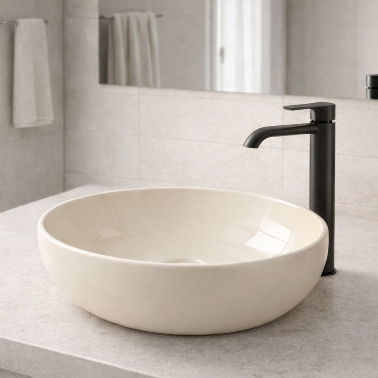 Lavamanos Sobreponer Ovalado Beige en Porcelana 42 x 30 x 15.5 cm