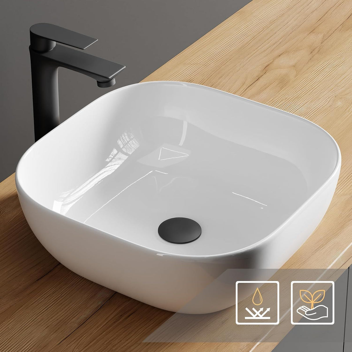 Lavamanos Sobreponer Tipo Vessel Opera Cuadrado - 41.5 x 41.5 x 14.5 cm. Blanco