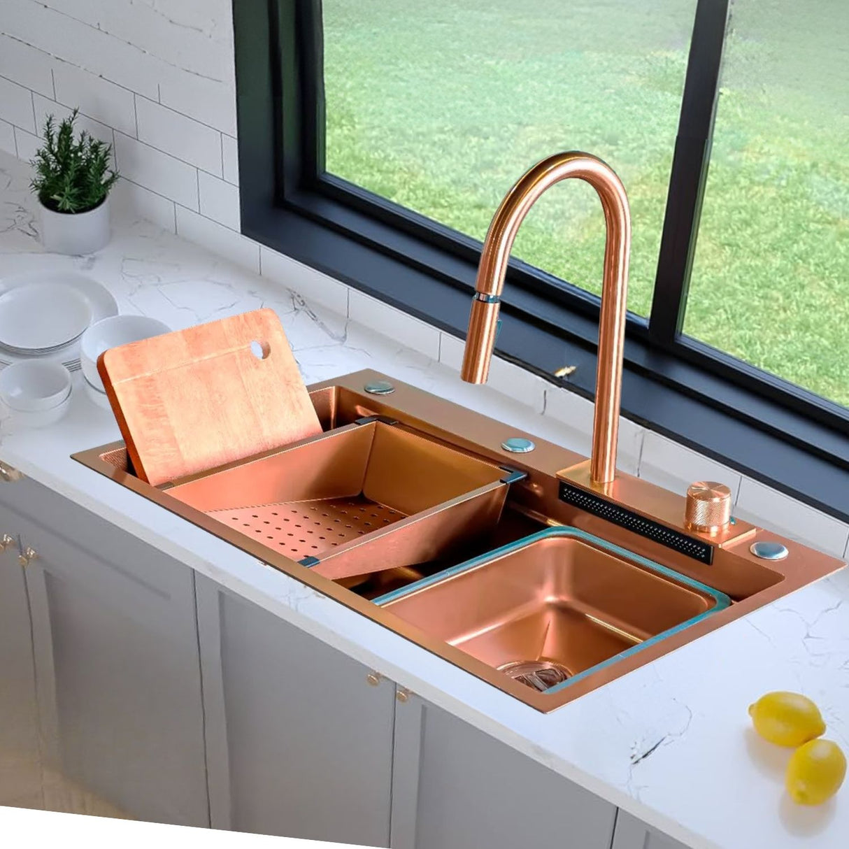 Lavaplatos Oro Rosa con Grifería y Accesorios - Acero SUS304 - 75x46 cm