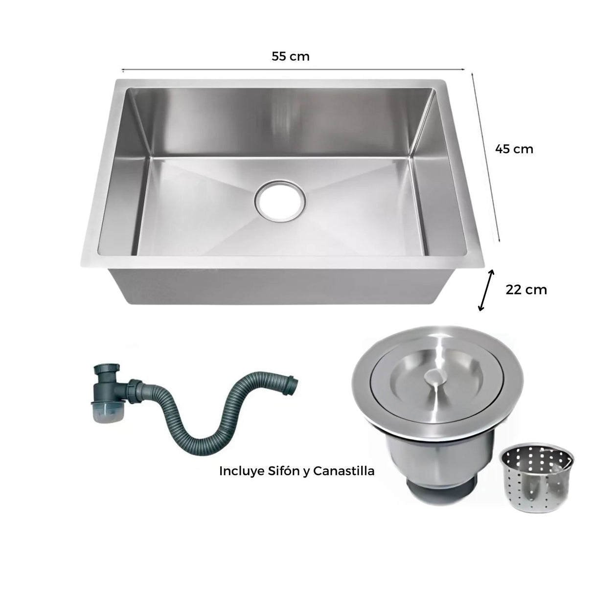 LAVAPLATOS SATINADO 55X45 EN ACERO INOX 304