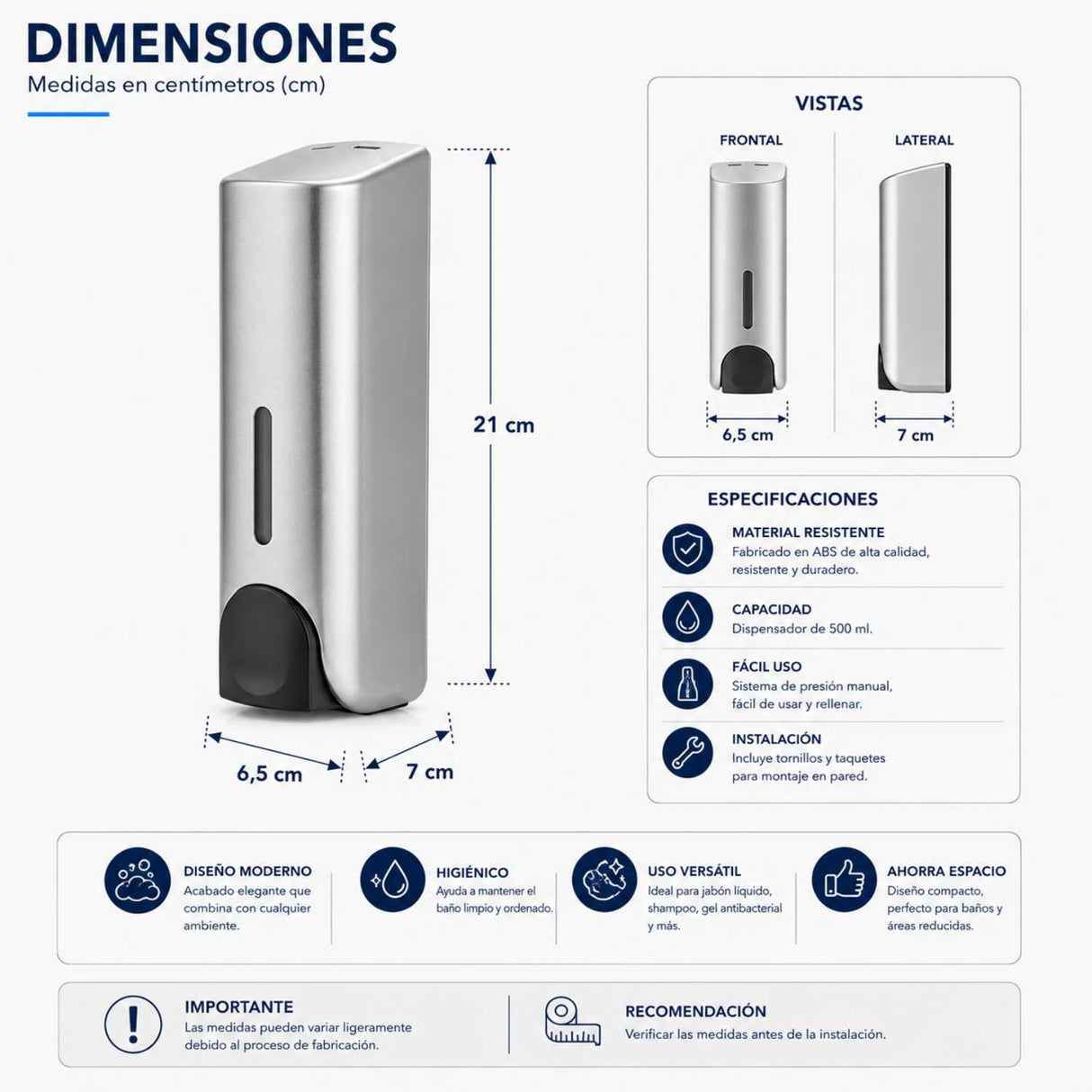 Dispensador de Jabón Cromado 300 ml | Dosificador Elegante para Baño y Cocina