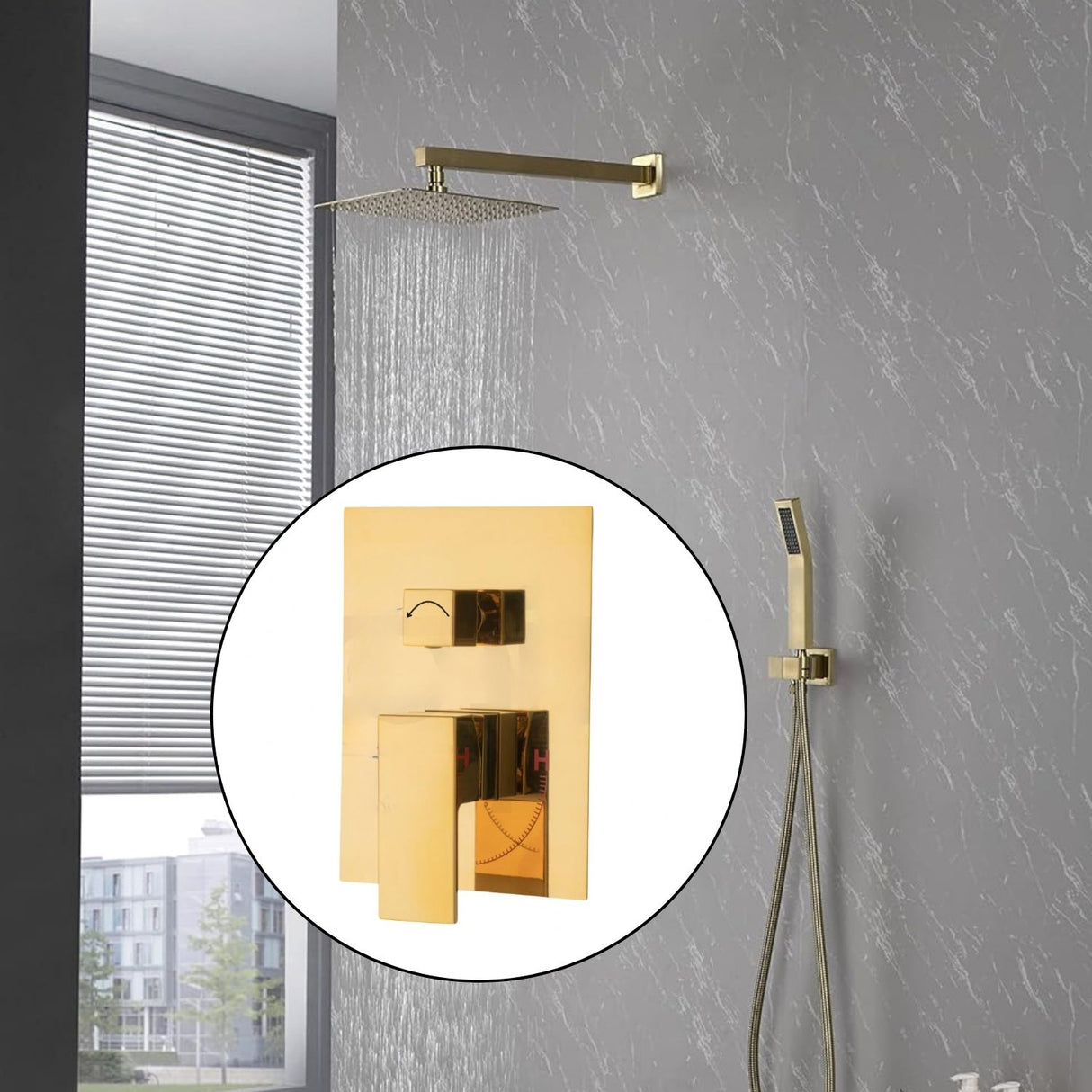 Grifería para Ducha Monocontrol Dorada - Salida a Bañera o Ducha Teléfono