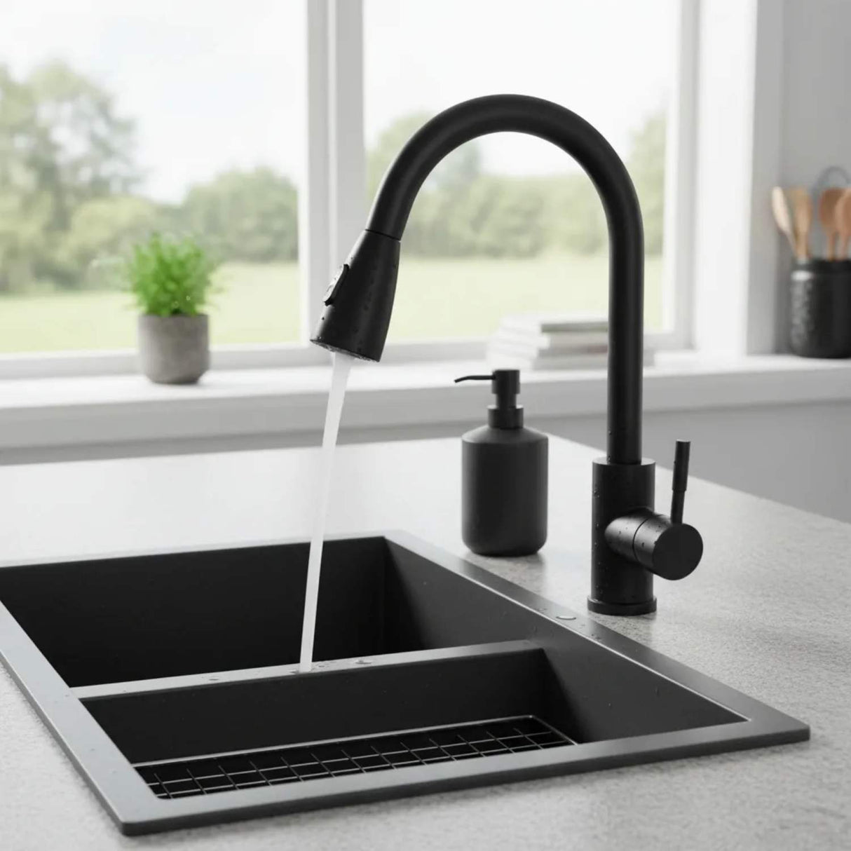 Grifería Monocontrol Lavaplatos Extensible Negro