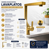 Grifería Monocontrol Lavaplatos Tipo L Oro Cepillado Cocina Moderna de Lujo