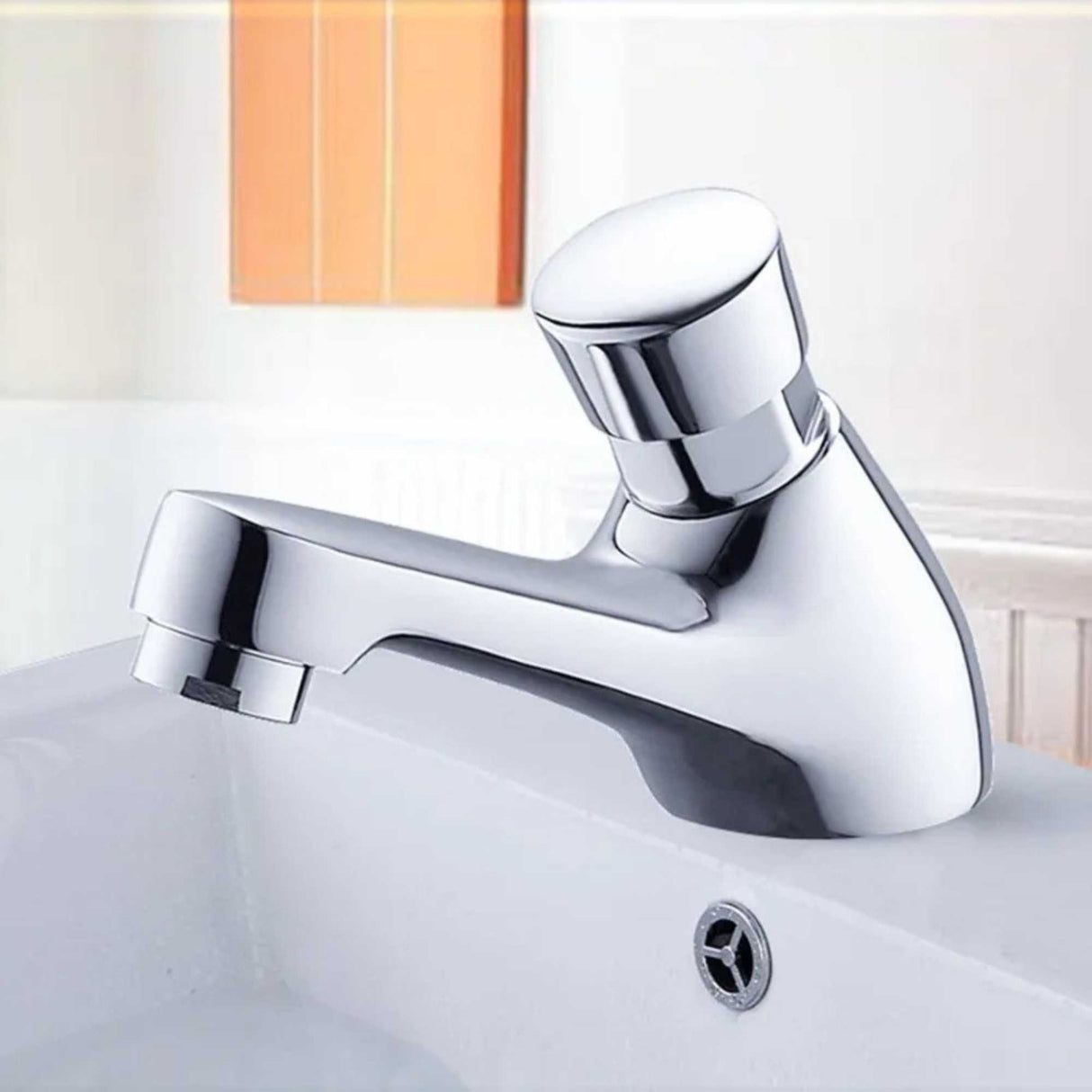 Llave Lavamanos Push Cromada con Cierre Automático | Grifería Temporizada para Baño