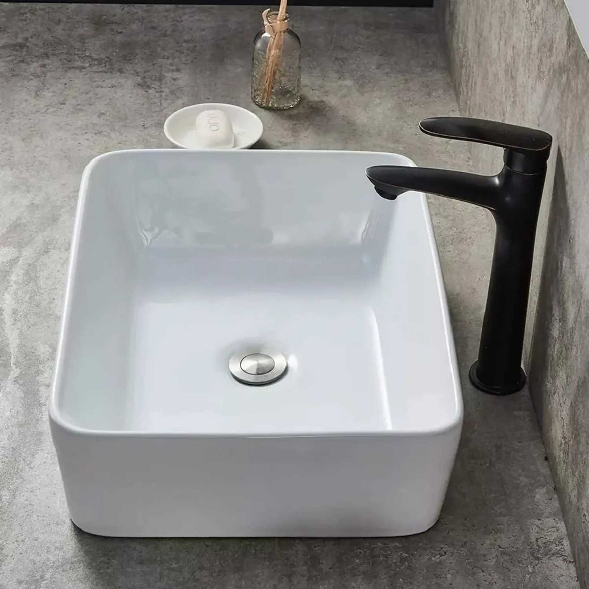 Lavamanos Sobreponer Rectangular Cerámico Blanco 48 x 37 cm para Baño Moderno