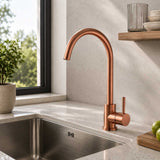 Grifería Lavaplatos Cuello Cisne Oro Rosa Cepillado 32 cm Monocontrol para Cocina