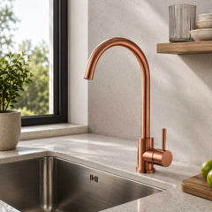Grifería Monocontrol Lavaplatos Cuello Cisne Oro Rosa 32 cm