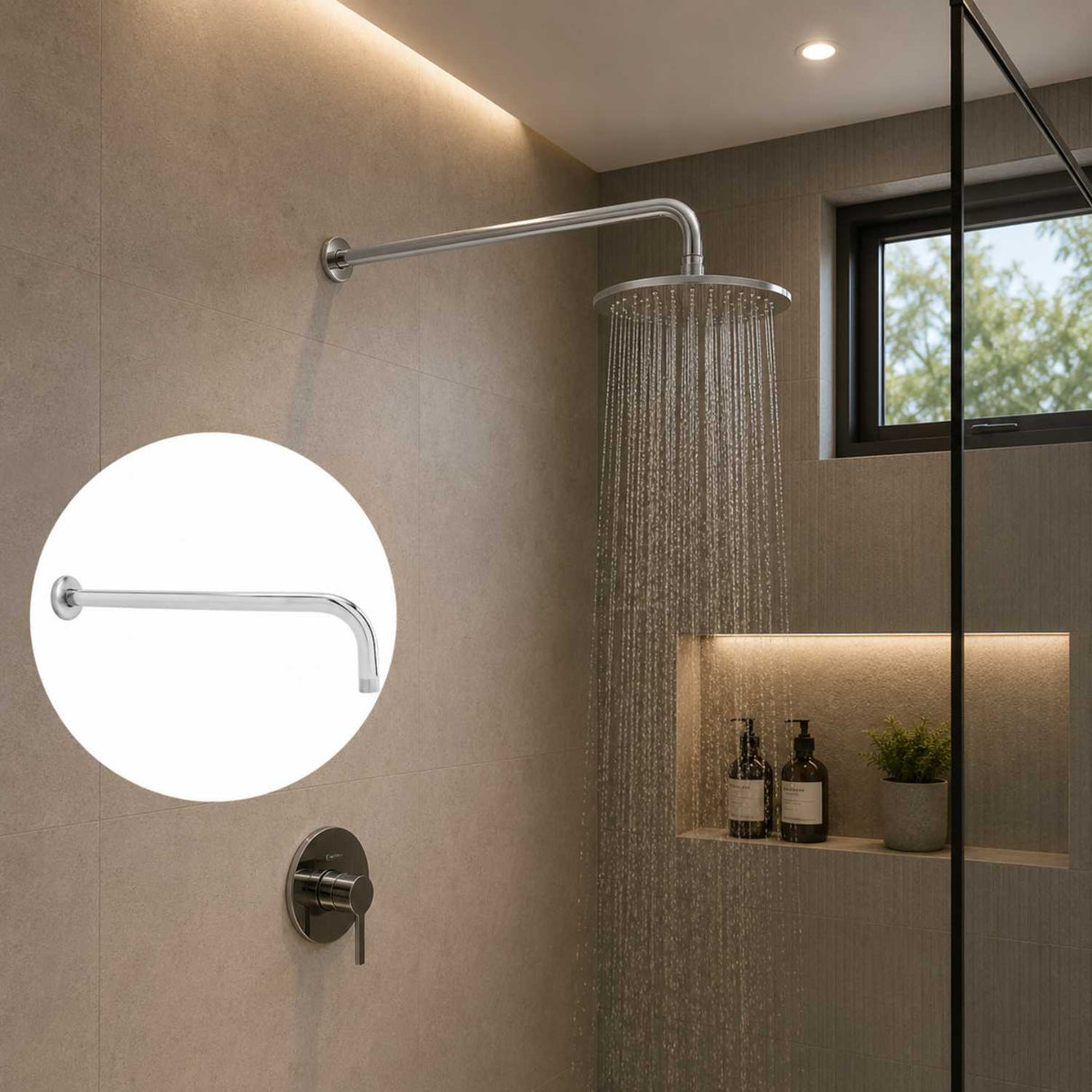 Tubo para Regadera de Pared 37 cm en Acero Inoxidable Cromado 1/2”