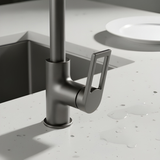 Grifería Monomando Spacco Alto Gris Concreto Cuello Acero In