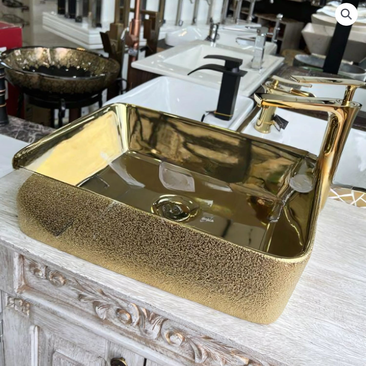 Lavamanos De Sobreponer Rectangular Ary Gold - Acabado Martillado Externo - 46 x 33 x 14 Cm
